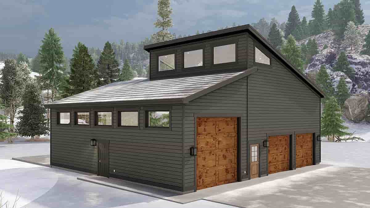 Contemporary, Modern Garage-Living Plan 50593 with 1 Beds, 2 Baths, 3 Car Garage Picture 2