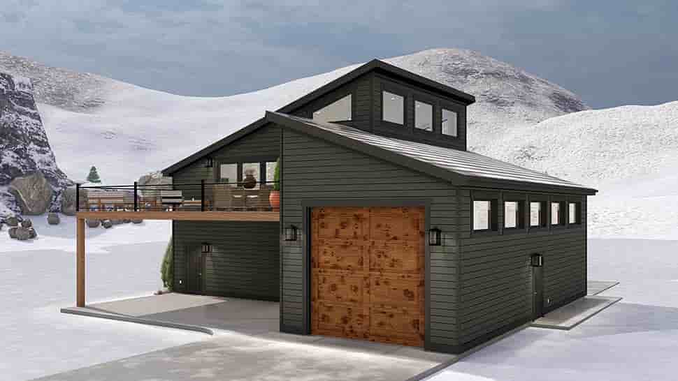 Contemporary, Modern Garage-Living Plan 50593 with 1 Beds, 2 Baths, 3 Car Garage Picture 4