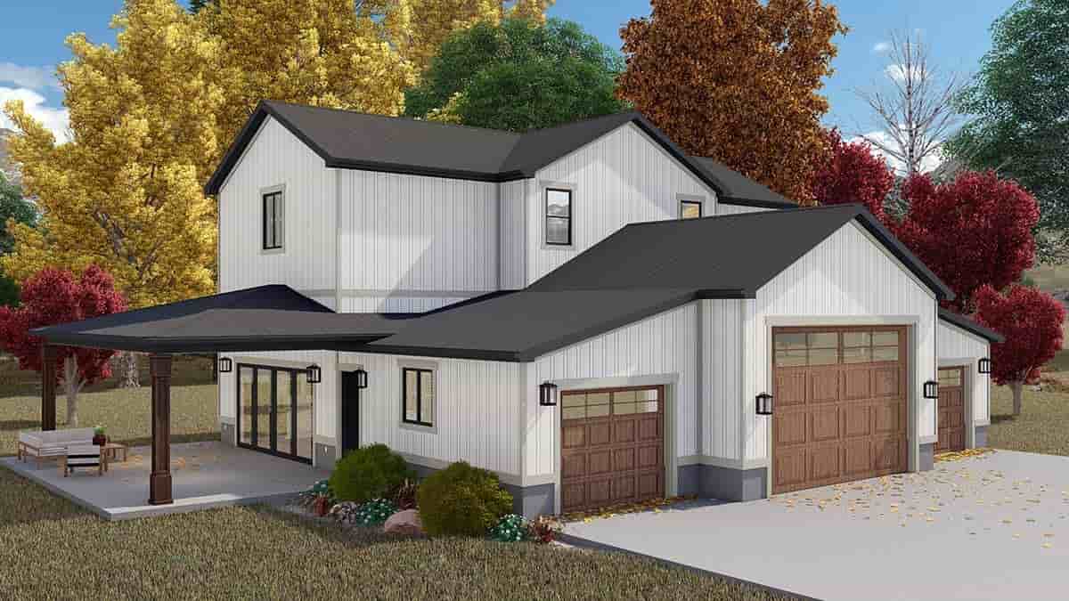 Barndominium, Country, Farmhouse Garage-Living Plan 50596 with 2 Beds, 3 Baths, 2 Car Garage Picture 2