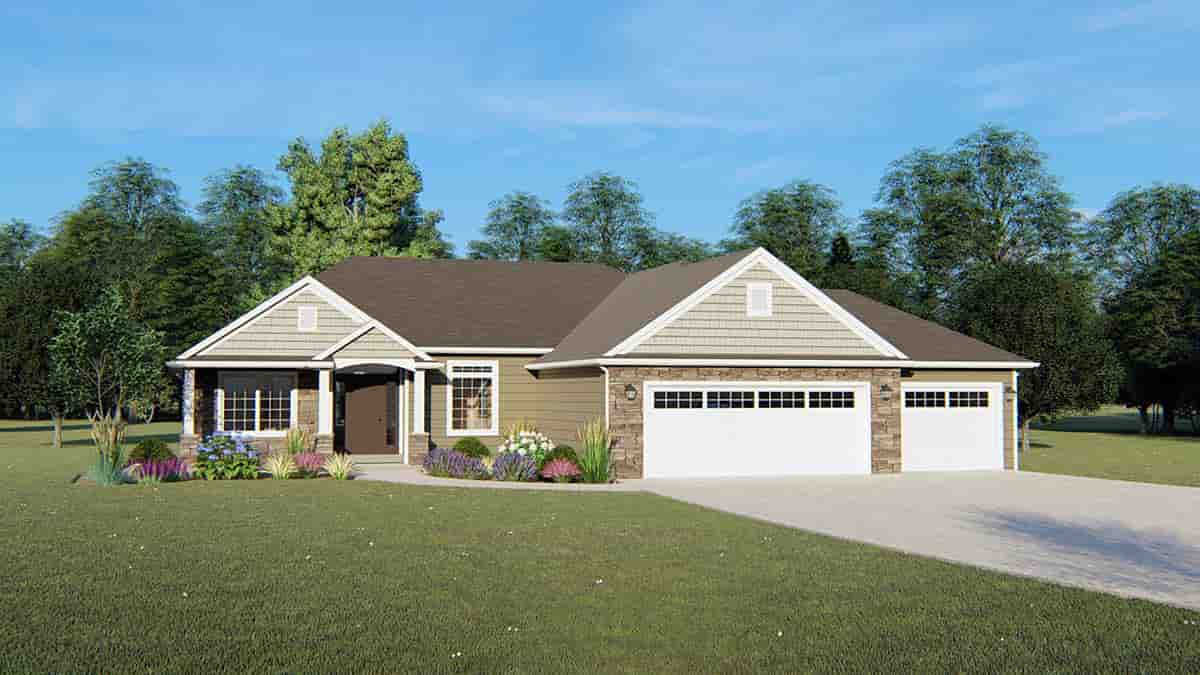 Bungalow, Traditional House Plan 50754 with 4 Beds, 3 Baths, 3 Car Garage Picture 1