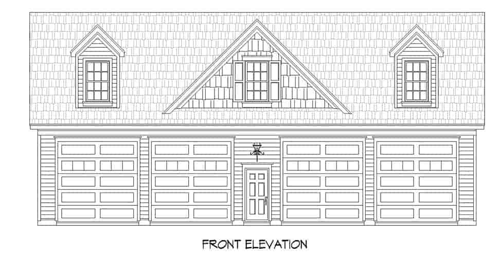 Cape Cod, Colonial, Country, Farmhouse, Saltbox, Traditional 4 Car Garage Plan 51686 Picture 1
