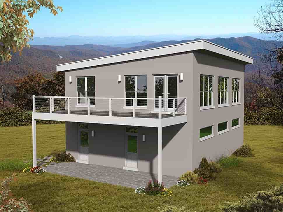 Coastal, Contemporary, Modern Garage-Living Plan 51695 with 1 Beds, 2 Baths, 3 Car Garage Picture 4