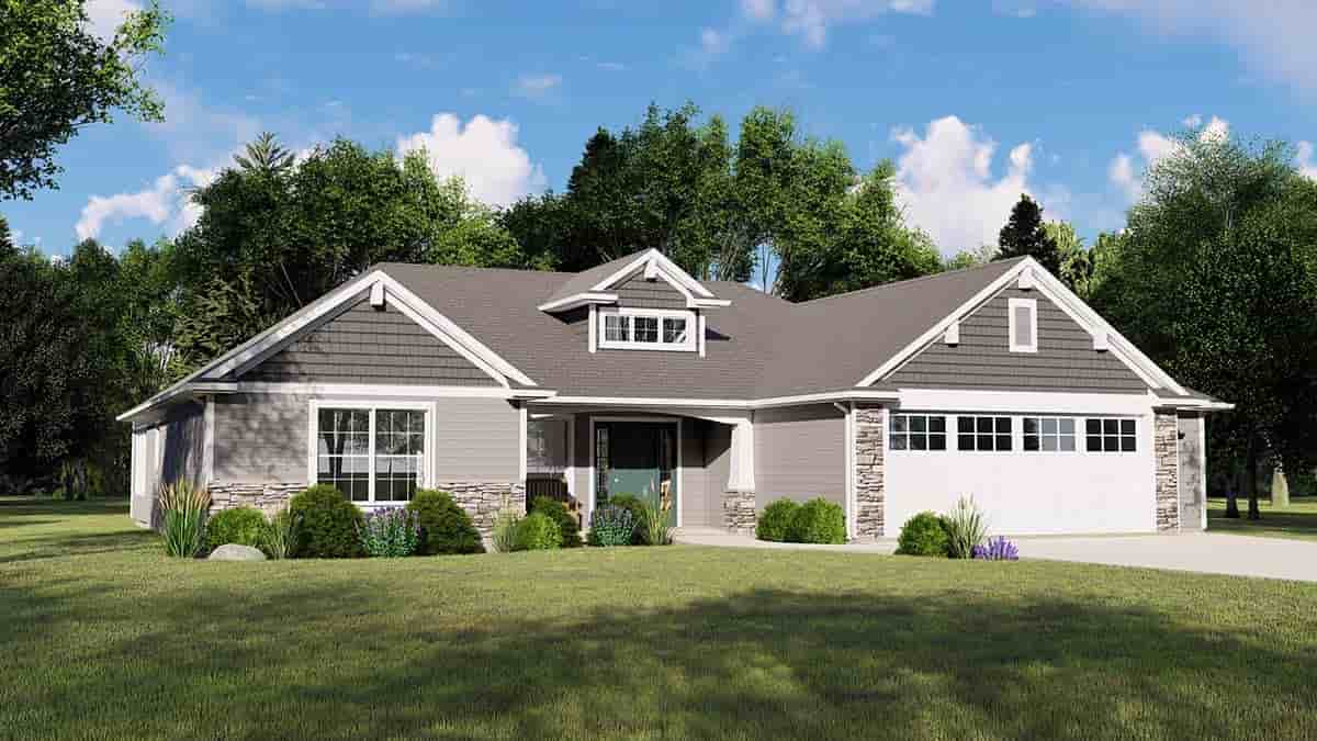 Bungalow, Country, Craftsman, Ranch, Traditional House Plan 51889 with 3 Beds, 2 Baths, 2 Car Garage Picture 1