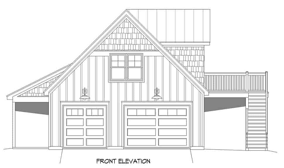 Country, Farmhouse Garage-Living Plan 52185 with 1 Beds, 1 Baths, 2 Car Garage Picture 3