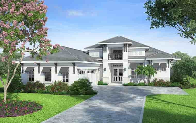 Coastal, Florida, Mediterranean House Plan 52919 with 4 Beds, 5 Baths, 3 Car Garage Picture 1