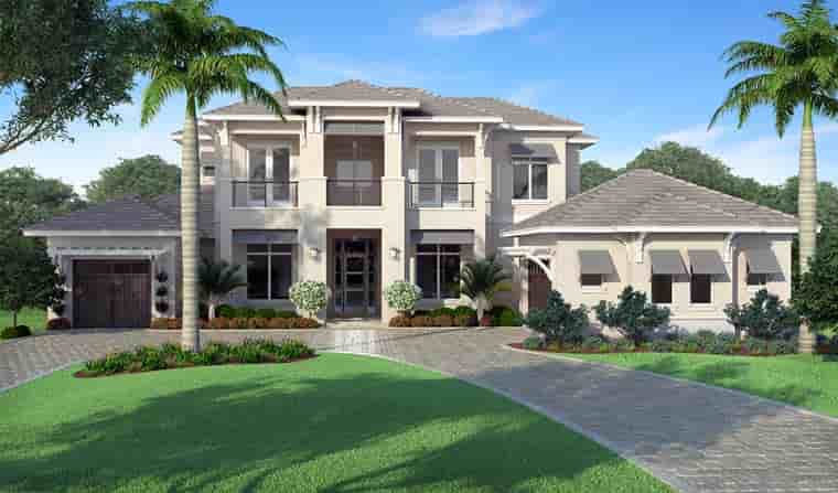 Coastal, Florida, Mediterranean House Plan 52922 with 4 Beds, 5 Baths, 3 Car Garage Picture 1