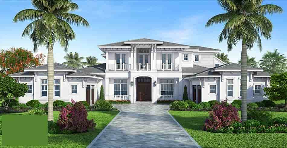 Coastal, Florida, Mediterranean House Plan 52928 with 4 Beds, 6 Baths, 4 Car Garage Picture 1