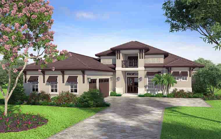 Coastal, Florida, Mediterranean House Plan 52936 with 4 Beds, 5 Baths, 3 Car Garage Picture 1