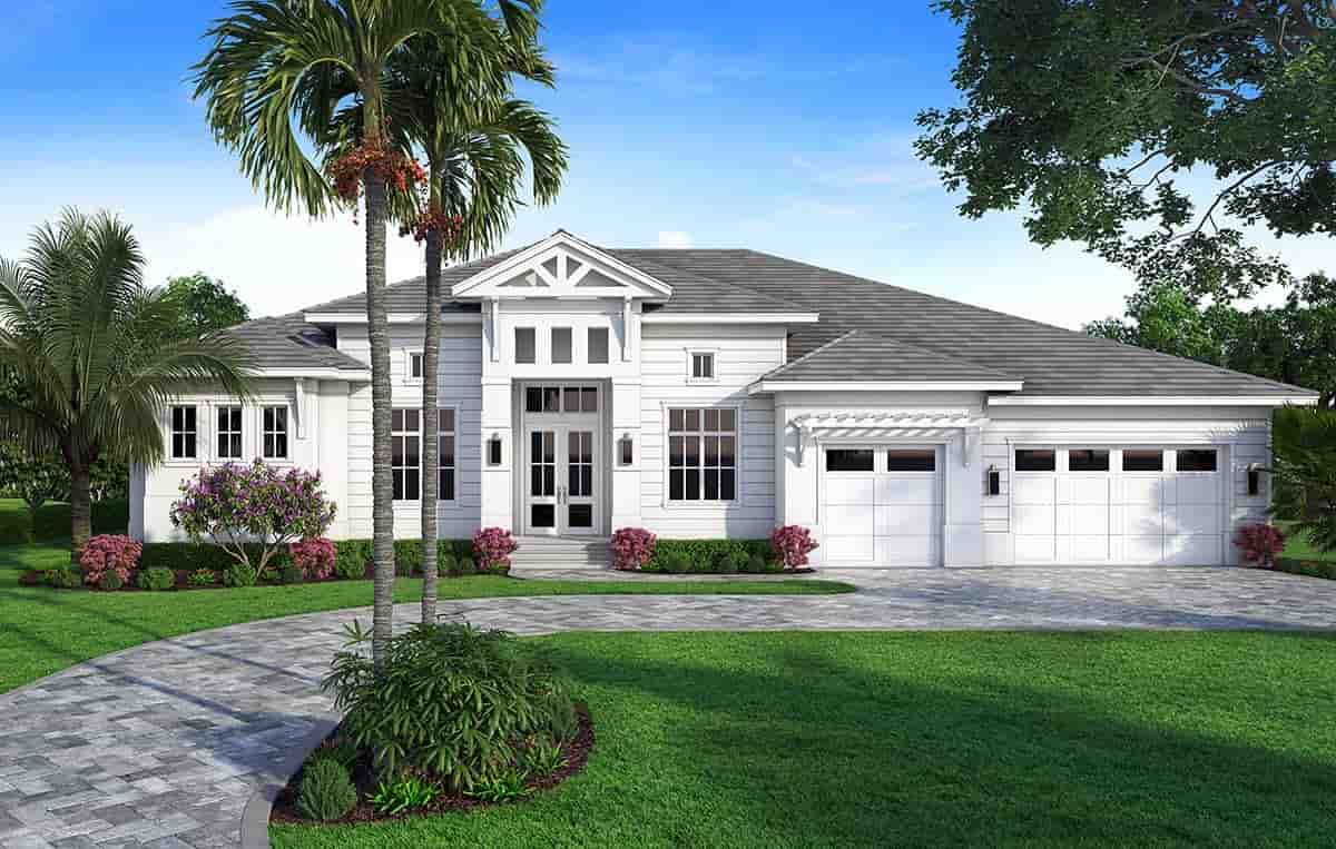 Coastal, Contemporary House Plan 52996 with 4 Beds, 6 Baths, 3 Car Garage Picture 1