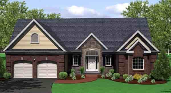 Ranch, Traditional House Plan 54066 with 3 Beds, 3 Baths, 2 Car Garage Picture 1