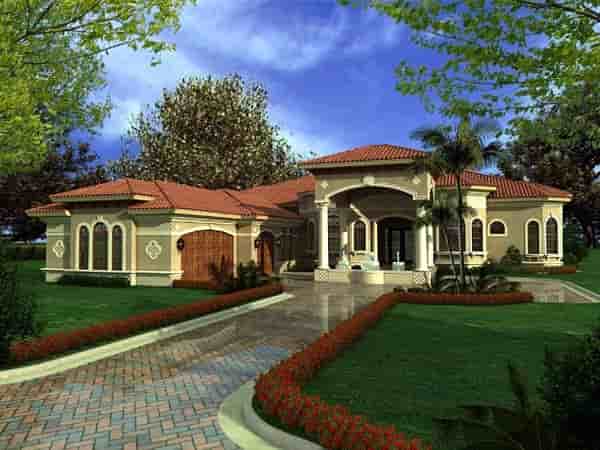 Mediterranean, One-Story House Plan 55853 with 6 Beds, 6 Baths, 3 Car Garage Picture 1