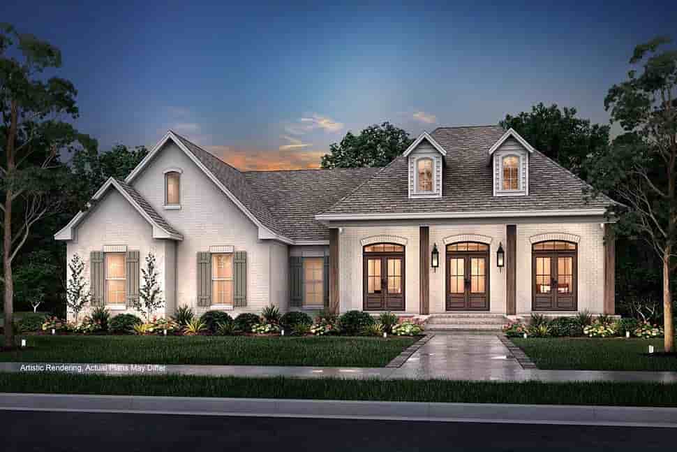 Country, European, French Country House Plan 56958 with 3 Beds, 2 Baths, 2 Car Garage Picture 4