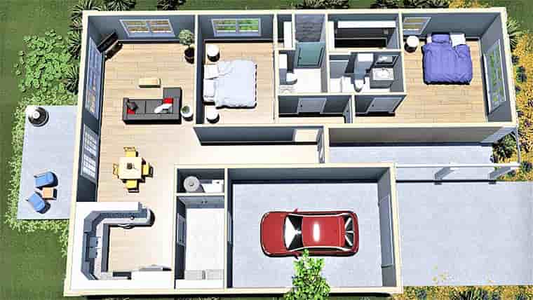 Mediterranean House Plan 64553 with 2 Beds, 2 Baths, 1 Car Garage Picture 5