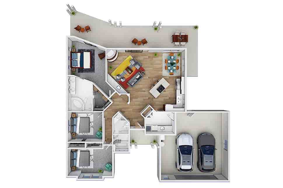 Mediterranean, Prairie, Santa Fe, Southwest House Plan 69352 with 3 Beds, 2 Baths, 2 Car Garage Picture 3