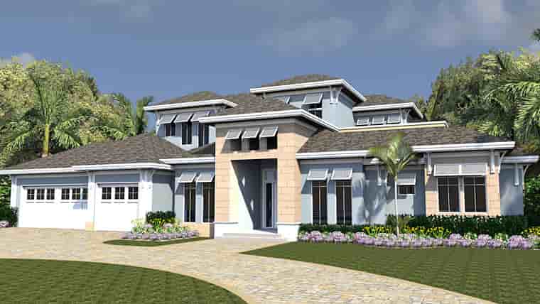 Coastal, Florida, Mediterranean House Plan 71552 with 4 Beds, 5 Baths, 3 Car Garage Picture 1