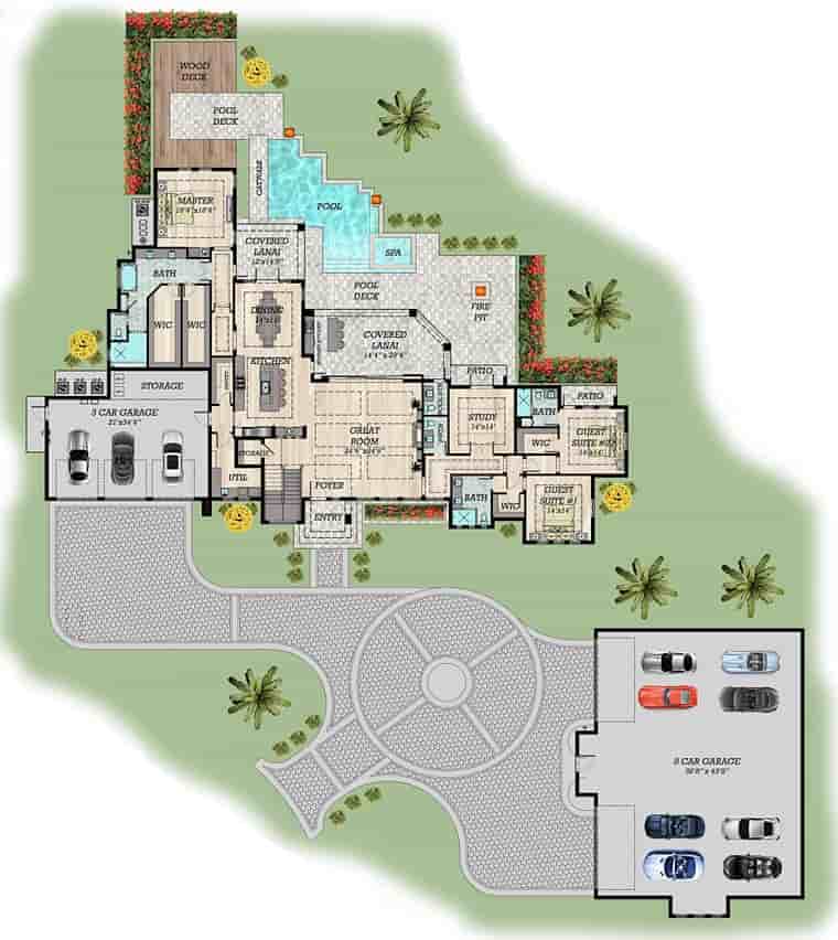 Contemporary, Modern House Plan 71554 with 6 Beds, 7 Baths, 3 Car Garage Picture 5