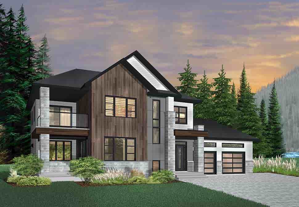 Contemporary, Modern House Plan 76498 with 3 Beds, 3 Baths, 2 Car Garage Picture 1