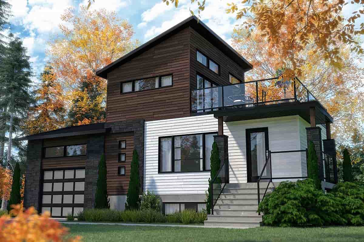 Cabin, Contemporary, Cottage, Modern House Plan 76547 with 2 Beds, 2 Baths, 1 Car Garage Picture 1