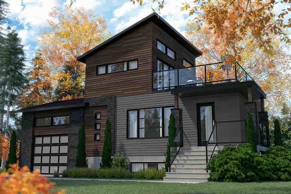 Cabin, Contemporary, Cottage, Modern House Plan 76547 with 2 Beds, 2 Baths, 1 Car Garage Picture 2