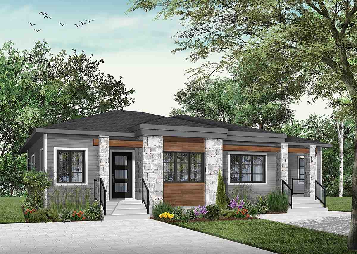 Contemporary, Modern Multi-Family Plan 76548 with 4 Beds, 2 Baths Picture 1