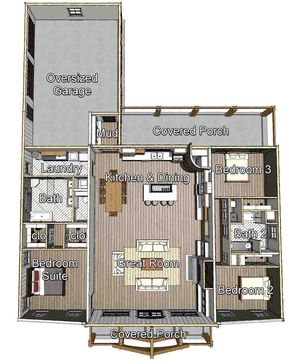 Barndominium, Farmhouse House Plan 77427 with 3 Beds, 2 Baths, 2 Car Garage Picture 7