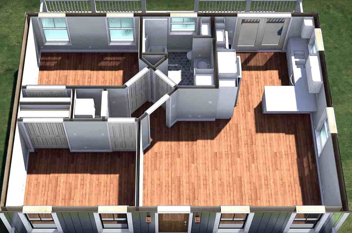 Bungalow, Cottage, Country, Southern House Plan 77432 with 2 Beds, 1 Baths Picture 1