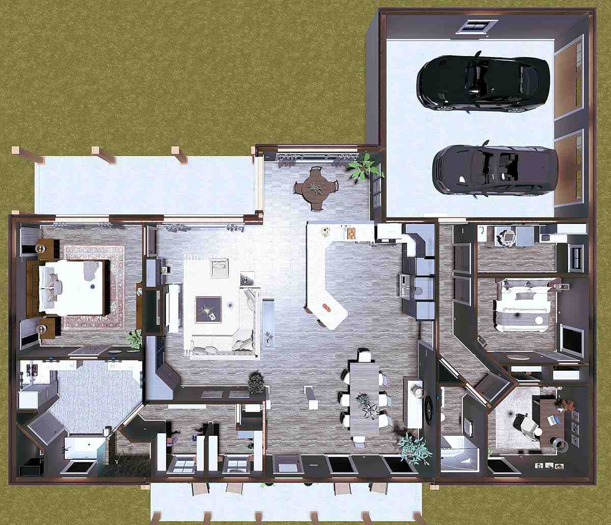 Country, Farmhouse, Ranch, Southern House Plan 77452 with 3 Beds, 2 Baths, 2 Car Garage Picture 1