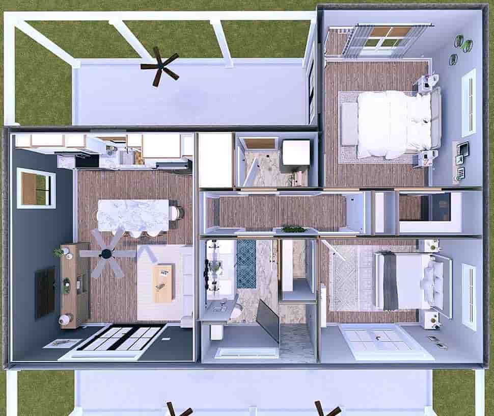 Cabin, Cottage, Country, Ranch House Plan 77453 with 2 Beds, 1 Baths Picture 10