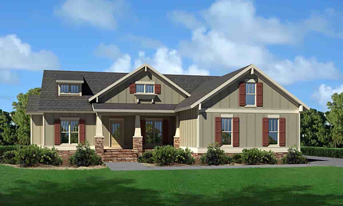 Cottage, Craftsman, Narrow Lot, One-Story, Traditional House Plan 80257 with 3 Beds, 2 Baths, 2 Car Garage Picture 1