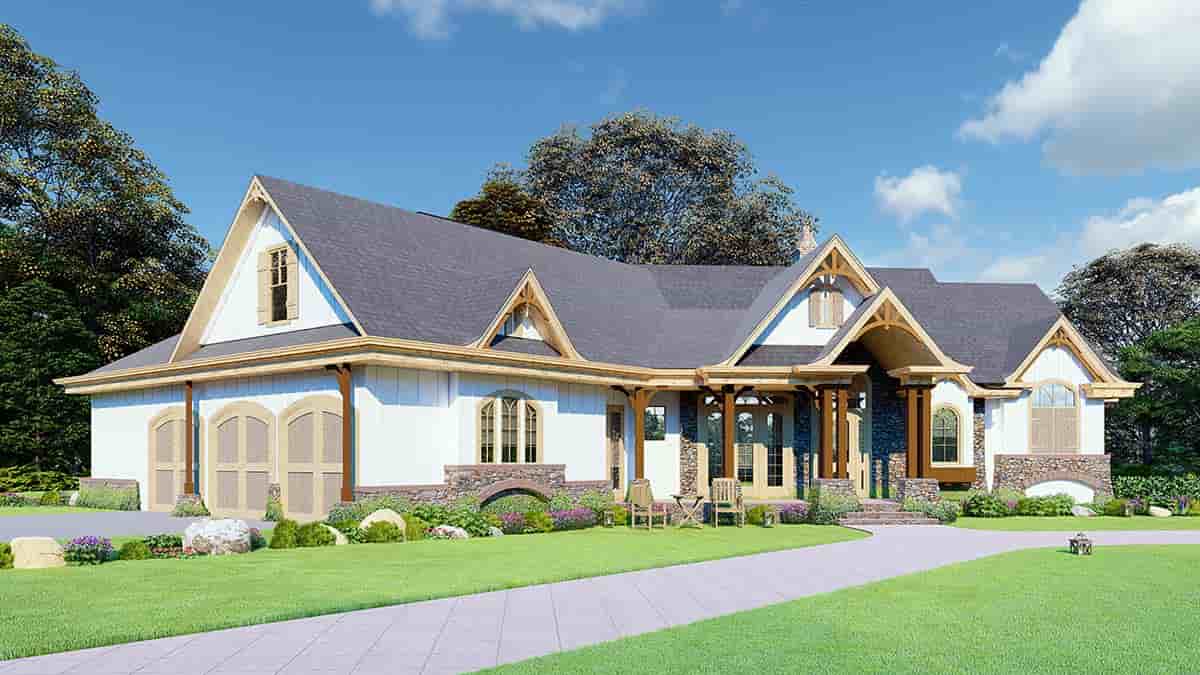 Craftsman, Farmhouse, Ranch, Traditional House Plan 80770 with 3 Beds, 3 Baths, 2 Car Garage Picture 2