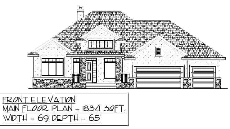 Bungalow House Plan 81109 with 2 Beds, 3 Baths, 3 Car Garage Picture 1