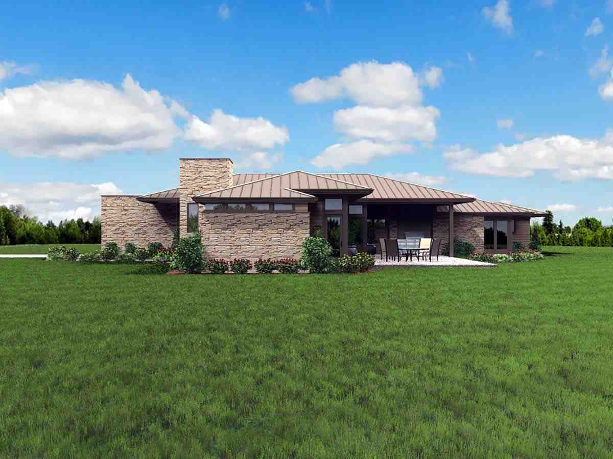 Contemporary, Modern, Prairie House Plan 81298 with 3 Beds, 3 Baths, 2 Car Garage Picture 1