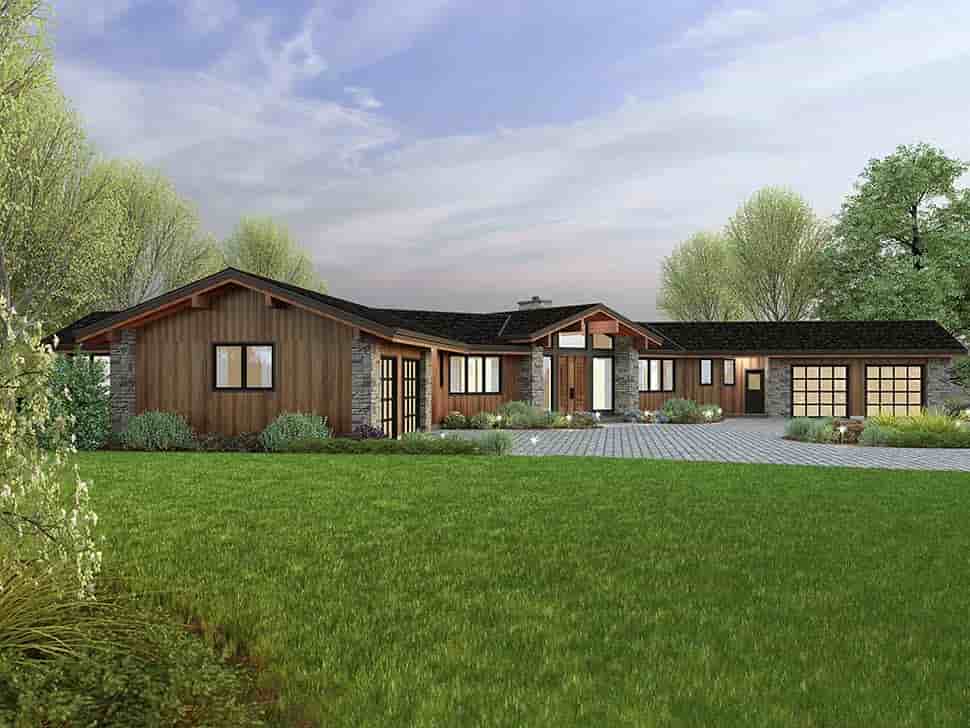 Modern, Prairie, Ranch House Plan 81333 with 3 Beds, 5 Baths, 4 Car Garage Picture 2