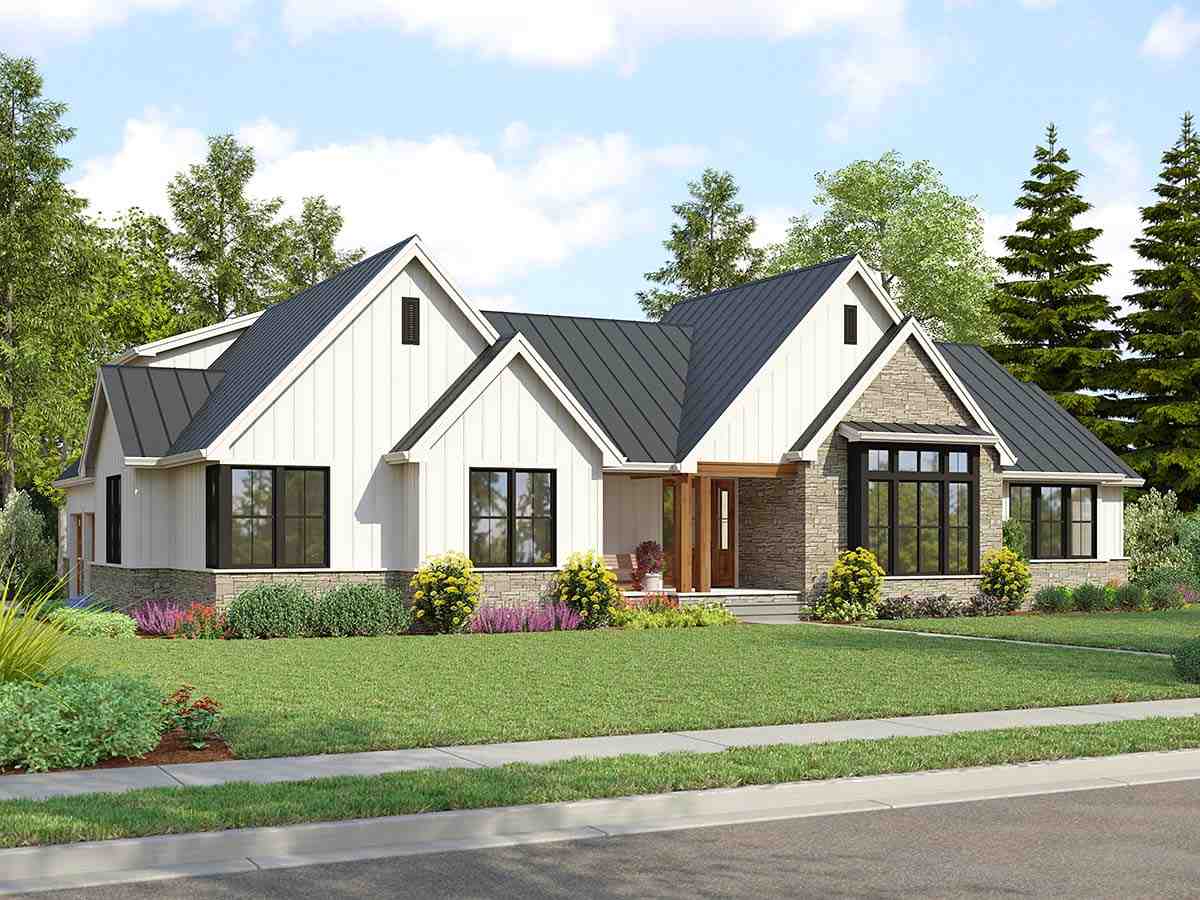 Farmhouse, Ranch House Plan 81370 with 4 Beds, 3 Baths, 3 Car Garage Picture 1