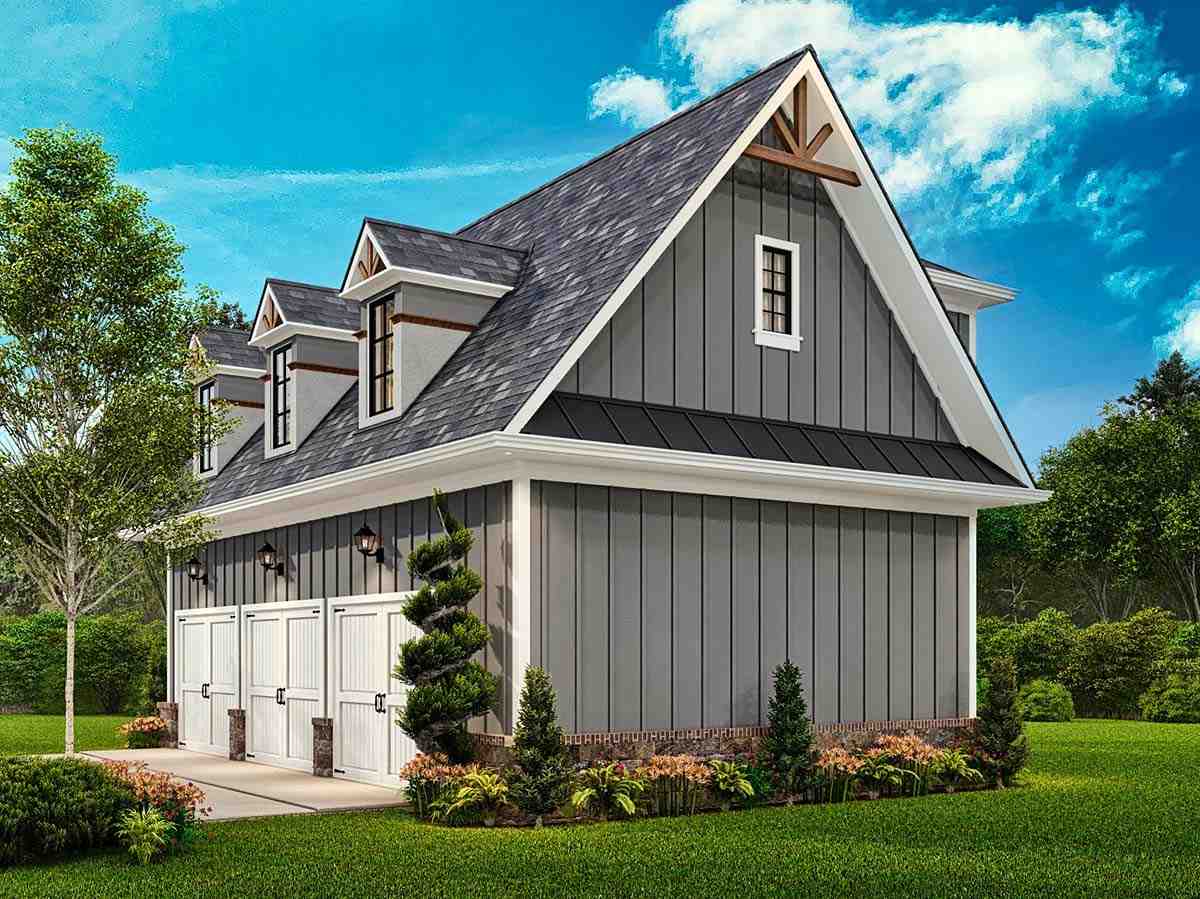 Bungalow, Craftsman, Traditional Garage-Living Plan 81653 with 1 Beds, 1 Baths, 3 Car Garage Picture 1