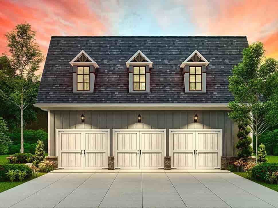 Bungalow, Craftsman, Traditional Garage-Living Plan 81653 with 1 Beds, 1 Baths, 3 Car Garage Picture 3