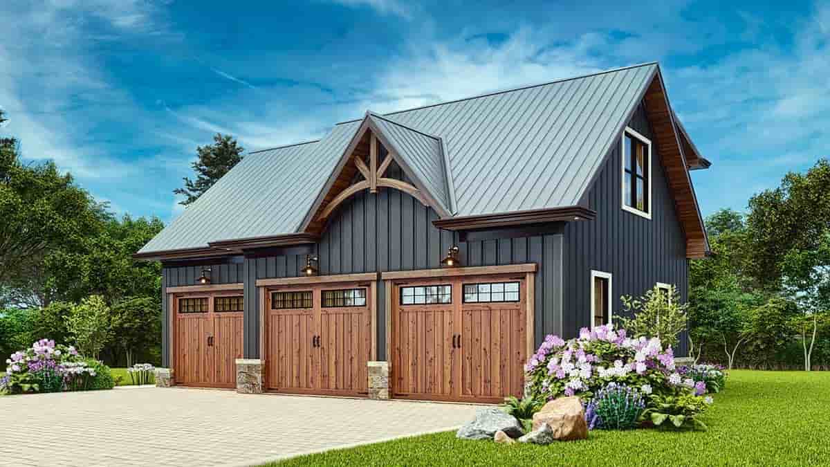 Country, Craftsman, Traditional Garage-Living Plan 81671 with 1 Beds, 1 Baths, 3 Car Garage Picture 1