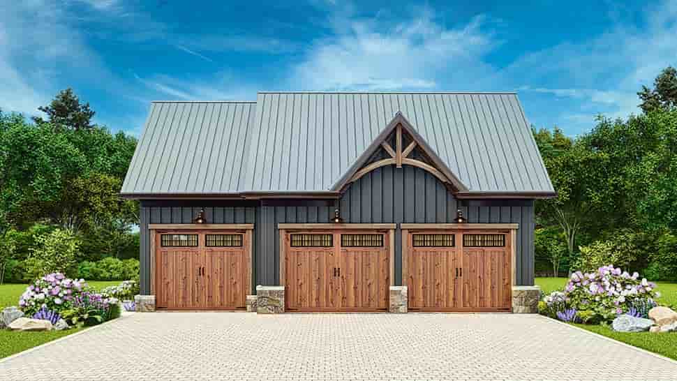 Country, Craftsman, Traditional Garage-Living Plan 81671 with 1 Beds, 1 Baths, 3 Car Garage Picture 2