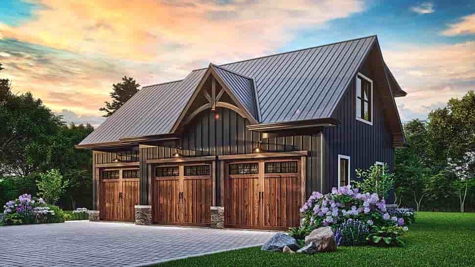 Country, Craftsman, Traditional Garage-Living Plan 81671 with 1 Beds, 1 Baths, 3 Car Garage Picture 4