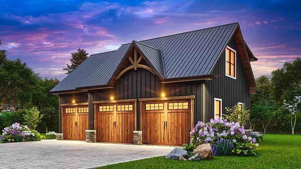 Country, Craftsman, Traditional Garage-Living Plan 81671 with 1 Beds, 1 Baths, 3 Car Garage Picture 6
