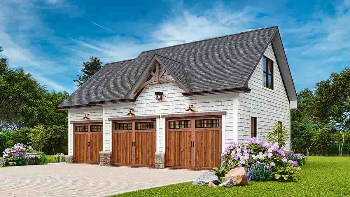 Country, Craftsman, Traditional Garage-Living Plan 81672, 3 Car Garage Picture 1