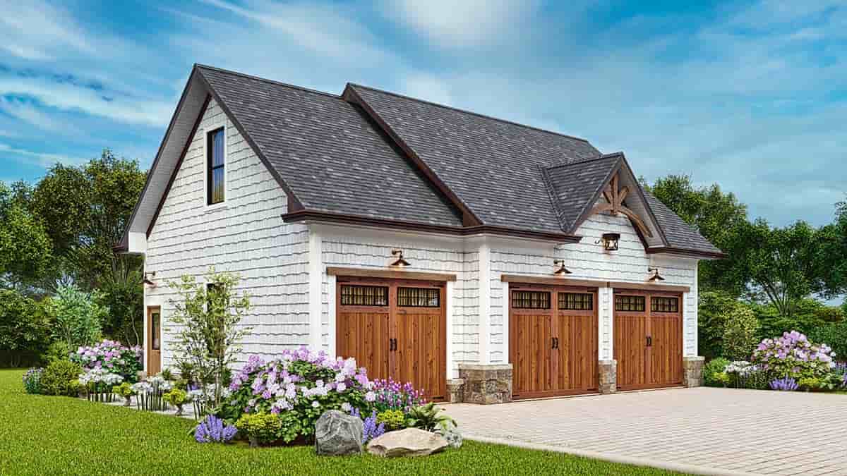 Country, Craftsman, Traditional Garage-Living Plan 81672, 3 Car Garage Picture 2