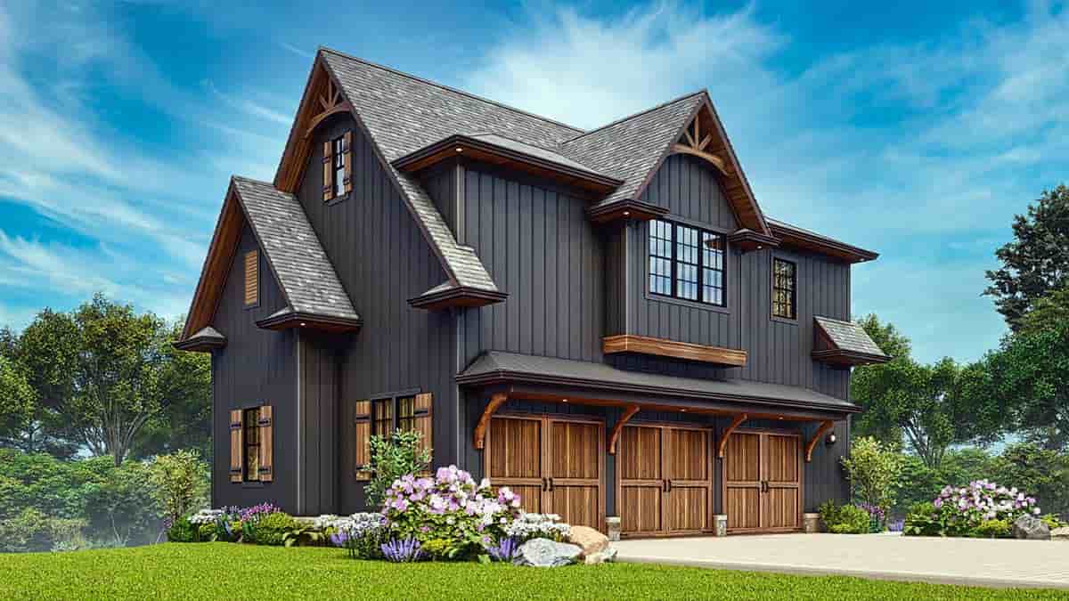Country, Craftsman, Farmhouse, Traditional Garage-Living Plan 81673 with 1 Beds, 1 Baths, 3 Car Garage Picture 2