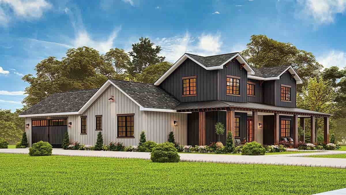 Contemporary, Country, Farmhouse House Plan 81677 with 4 Beds, 4 Baths, 2 Car Garage Picture 2