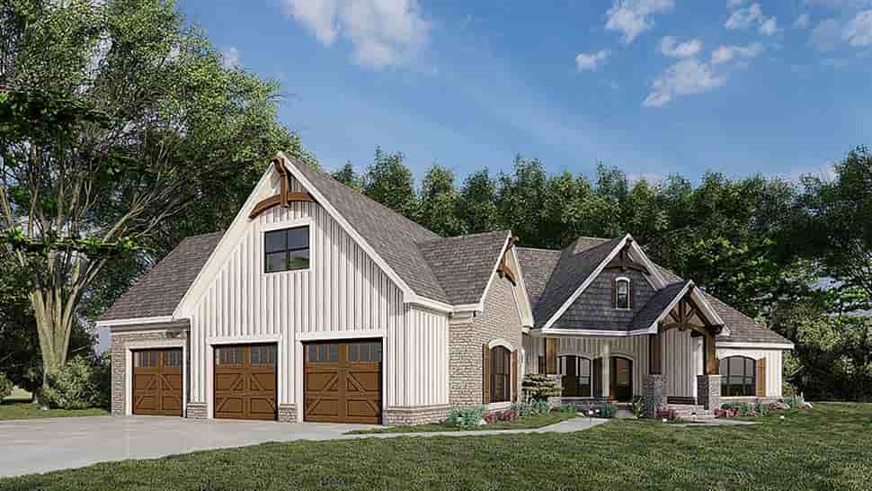 Bungalow, Craftsman, French Country House Plan 82583 with 3 Beds, 2 Baths, 3 Car Garage Picture 2
