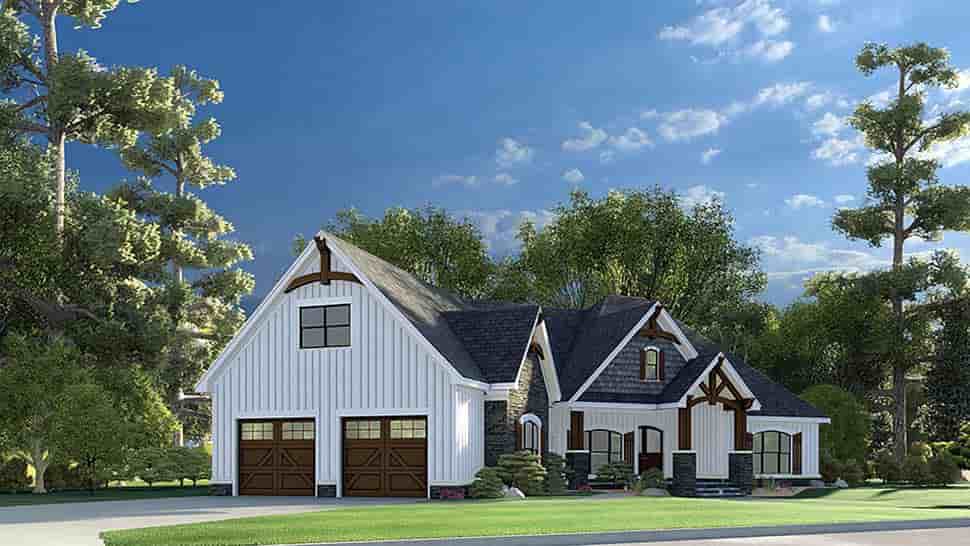 Bungalow, Craftsman, French Country House Plan 82595 with 3 Beds, 2 Baths, 2 Car Garage Picture 2