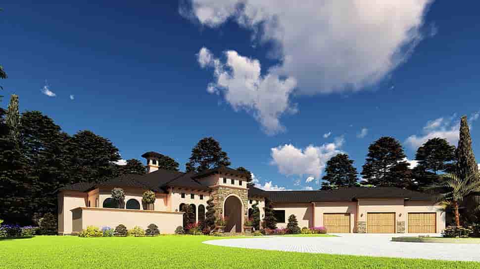 Contemporary, European, Mediterranean, Tuscan House Plan 82607 with 3 Beds, 5 Baths, 3 Car Garage Picture 2