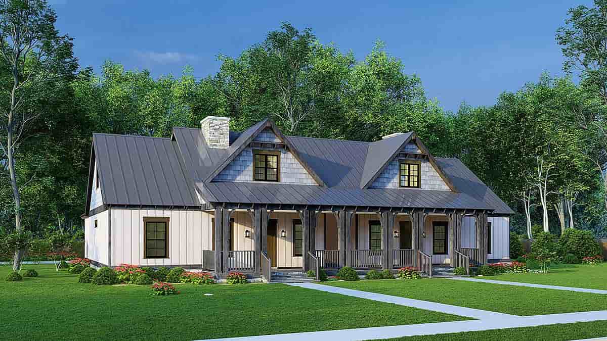 Bungalow, Cabin, Country, Craftsman Multi-Family Plan 82658 with 3 Beds, 2 Baths, 1 Car Garage Picture 2