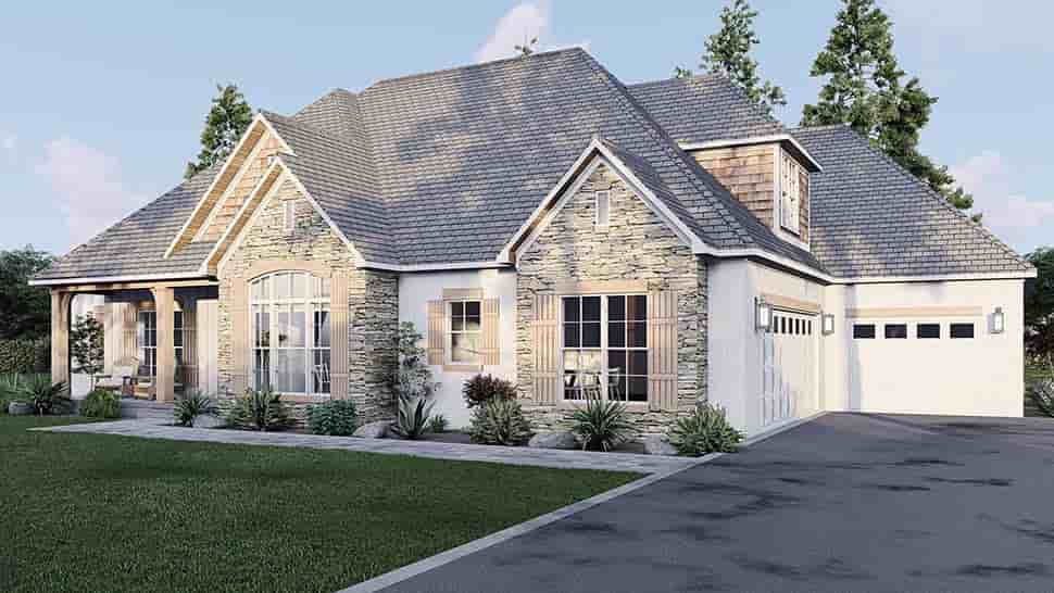 Bungalow, Craftsman, European, Traditional House Plan 82700 with 3 Beds, 3 Baths, 3 Car Garage Picture 3