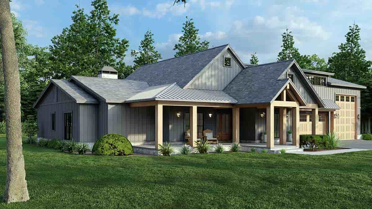 Bungalow, Contemporary, Country, Craftsman, Farmhouse, Traditional House Plan 82714 with 4 Beds, 3 Baths, 3 Car Garage Picture 2